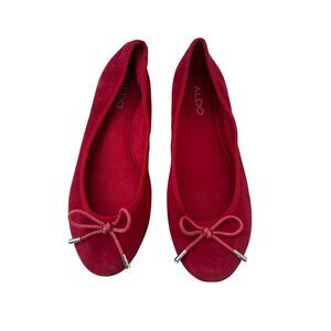 ALDO Red Bow Faux Suede Ballet Flats Size 38